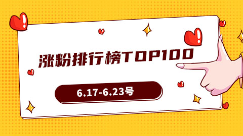 6.17-6.23号抖音涨粉排行榜TOP100，来看下有你关注的达人吗？